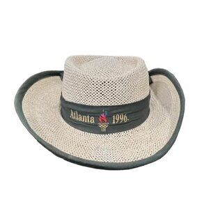 Atlanta 1996 Straw Sun Hat Women's 'The Game' Olympics 100 Green Tie‎ One Size
